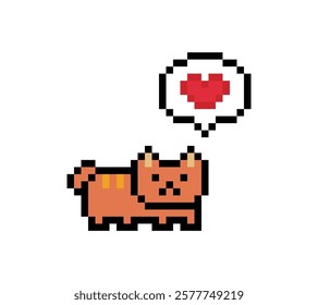 Cute pixel cartoon 8bit character orange cat kitty decoration cat 8 bit ginger cat kitten game character vector.