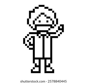 Cute pixel cartoon 8bit character man doctor or scientist game care for decoration pharmacist male doctor uniform in hospital 8 bit male pixel art game 8bit vector.