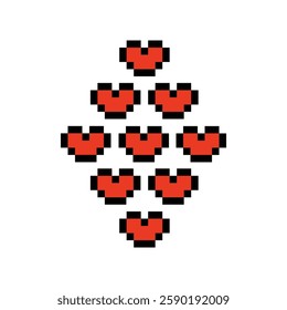 Cute pixel cartoon 8bit character feel love happy happiness heart emotion decoration in love 8 bit happy red heart video game isolated vector.