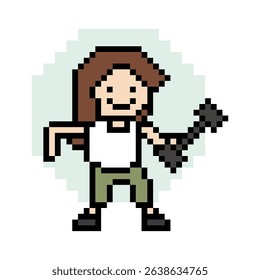 Cute pixel cartoon 8bit character woman weight training bodybuilder dumbbell lifestyle lifting gym decoration life style 8 bit lady female girl weight fitness isolated game vector.