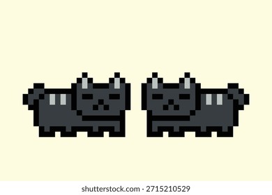 Cute pixel cartoon 8bit character black cat kitty decoration cat 8 bit cat kitten character background vector.