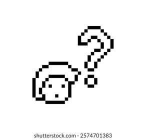 Cute pixel cartoon character man with question mark decoration 8 bit male boy confused idea question mark think choose cartoon pixel game 8bit vector.