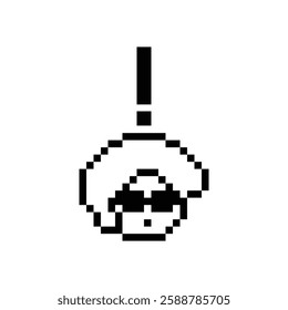 Cute pixel cartoon character man notice with exclamation mark decoration 8 bit male boy surprise idea exclamation alert cartoon pixel video game 8bit vector.