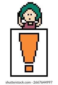 Video Cute pixel cartoon character man notice con signo de exclamación decoración 8 bit chico chico chico sorpresa idea exclamación alert shock cartoon pixel/juego 8bit Vector.