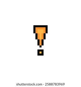 Cute pixel cartoon character notice symbol with exclamation mark decoration 8 bit surprise idea exclamation alert cartoon pixel video game 8bit vector.