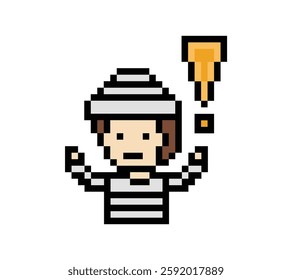 Cute pixel cartoon character prisoner man in jail prison uniform decoration crime prisoner man in prison 8 bit cartoon pixel robber 8bit vector.