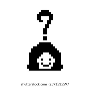 Cute pixel cartoon character woman with question mark decoration 8 bit female girl lady confused idea question mark think questionnaire choose cartoon pixel game 8bit vector.