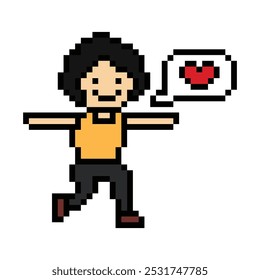 Cute pixel cartoon exercise run 8bit character man run or running jog cardio lifestyle for decoration life style 8 bit male boy jog marathon exercise vector.