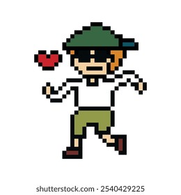 Cute pixel cartoon exercise run 8bit character man run or running jog cardio lifestyle for decoration life style 8 bit male boy jog marathon exercise vector.