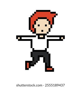 Cute pixel cartoon exercise run 8bit character man run or running jog cardio lifestyle for decoration life style 8 bit male boy jog marathon exercise vector.