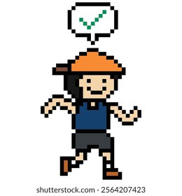 Cute pixel cartoon exercise run 8bit character man run or running jog cardio lifestyle for decoration life style 8 bit male boy jog marathon exercise game 8 bit vector.