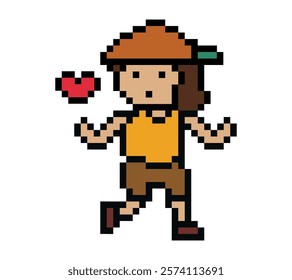 Cute pixel cartoon exercise run 8bit character man run running jog cardio lifestyle decoration life style 8 bit male boy jog marathon exercise game 8 bit vector.