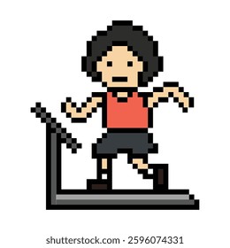 Cute pixel cartoon exercise run 8bit character man run running jog cardio lifestyle decoration life style 8 bit male boy jog marathon exercise game 8 bit vector.