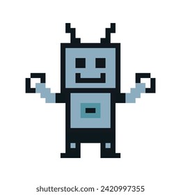 Robot de dibujos animados de píxeles cuadrados ai robot de juego de 8 bits de caracteres o IA para educación chat vector cabeza grande tecnología de vector de 8 bits robot AI robot de IA.