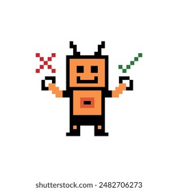 Lindo pixel caricatura robot ai 8bit robot de juego de personajes o AI para la educación máquina de aprendizaje chat Vector cabeza grande 8 bit bot Vector tecnología AI robot.