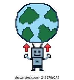 Lindo pixel caricatura robot ai 8bit robot de juego de personajes o AI para la educación máquina de aprendizaje chat Vector cabeza grande 8 bit bot Vector tecnología AI robot.