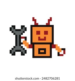 Lindo pixel caricatura robot ai 8bit robot de juego de personajes o AI para la educación máquina de aprendizaje chat Vector cabeza grande 8 bit bot Vector tecnología AI robot.