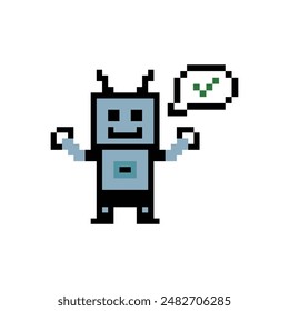 Lindo pixel caricatura robot ai 8bit robot de juego de personajes o AI para la educación máquina de aprendizaje chat Vector cabeza grande 8 bit bot Vector tecnología AI robot.