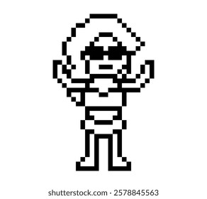 Cute pixel cartoon two piece character woman bikini swimming suit game summer beach vacation decoration lifestyle female bikini 2 piece 8 bit holiday relax pixel art 8bit vector.