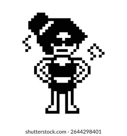 Cute pixel cartoon two piece character woman bikini swimming suit game summer beach vacation decoration lifestyle female bikini 2 piece 8 bit holiday relax pixel art 8bit vector.
