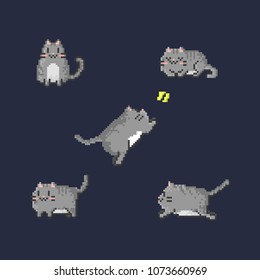 Cute Pixel Cat Vectorset.8bit Art.eps10