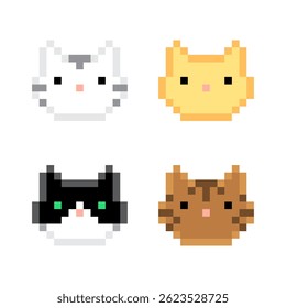 Cute Pixel Cats. Set of Isolated Vector Illustrations