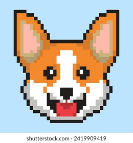 Una linda cabeza de perro corgi píxel.