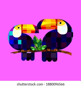 cute pixel couple of toucan bird icon simple vector illustration. Logo,icon,animal nature character.