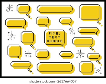 Cute pixel dialog text speech bubble isolated vector element illustration set. Speech talking thinking box. Dialogue cloud. 8 bit. For game development, mobile app, scrapbook, graphic, social media