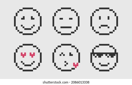 Emoticonos de píxel. Conjunto de Emoji. Iconos de sonrisa. Vector de arte de píxeles