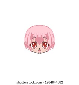 Cute pixel girl. Coloring by squares. Manga Anime art. Kawaii.