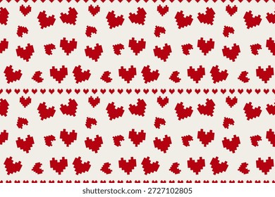 Nettes Pixel Herz nahtloses Muster - Rote Valentine Liebe Design in Retro-Spielstil für Textilien, Kindermode und Tapete
