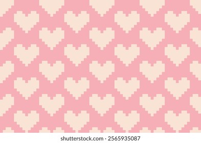 Cute pixel hearts seamless vector patterna. Cute wallpaper for Valentine's day.