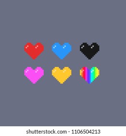 Cute pixel hearts set