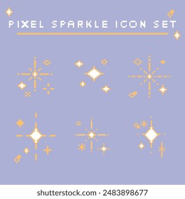 Cute pixel illustration set of sparkle twinkle star icon elements. For scrapbooking, graphic, social media, decoration