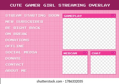 Cute Pixel Pink Meeting Backgrounds and Streaming Overlay Designs Templates