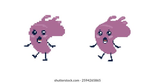 Cute pixelated figure showcasing a variety of emotions and dynamic poses, exuding charm and fun.