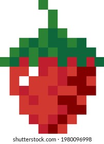 Cute pixelated strawberry in vector style
