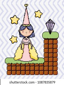 Cute pixelated videogame fantasy scenery