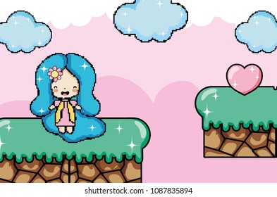 Cute pixelated videogame fantasy scenery