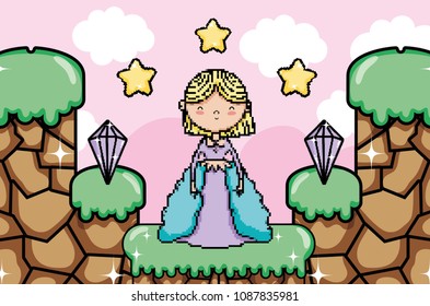 Cute pixelated videogame fantasy scenery