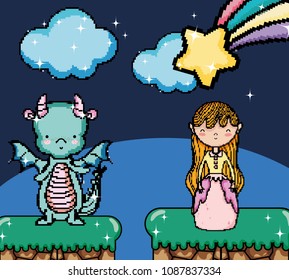 Cute pixelated videogame fantasy scenery