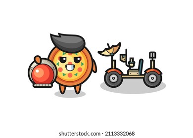 the cute pizza as astronaut with a lunar rover , cute style design for t shirt, sticker, logo element