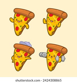 Cute Pizza Cartoon Character Illustration