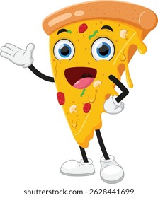 Cute Pizza Cartoon Character presenting, Suitable for children's books, sticker, and mascot