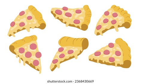 Cute pizza cartoon character set. 