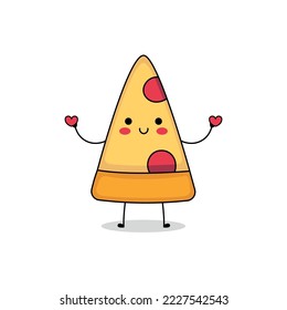 Cute pizza cartoon character spreading love