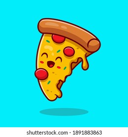 Cute Pizza Cartoon Vector Icon Illustration. Fast Food Icon Concept Isolated Premium Vector. Flat Cartoon Style