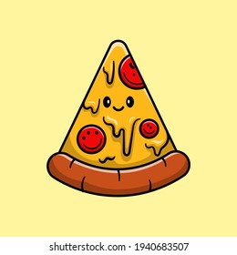 Cute Pizza Cartoon Vector Icon Illustration. Fast Food Icon Concept Isolated Premium Vector. Flat Cartoon Style