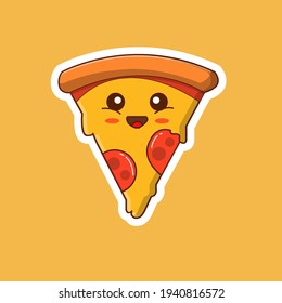 Cute Pizza Cartoon Vector Icon Illustration. Fast Food Icon Concept, Flat Cartoon Style.